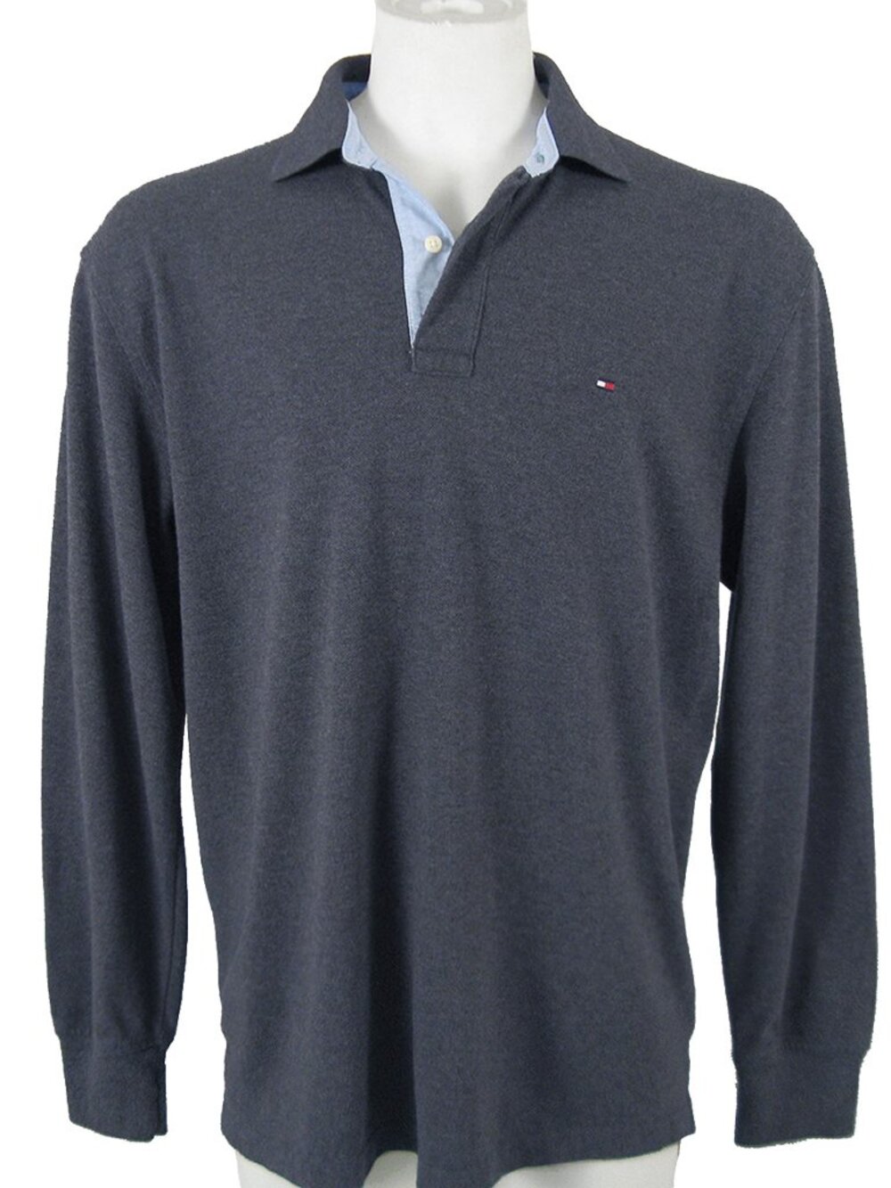 NEW Vintage Tommy Hilfiger Long Sleeve Polo Shirt!  Denim Blue With Tommy Flag